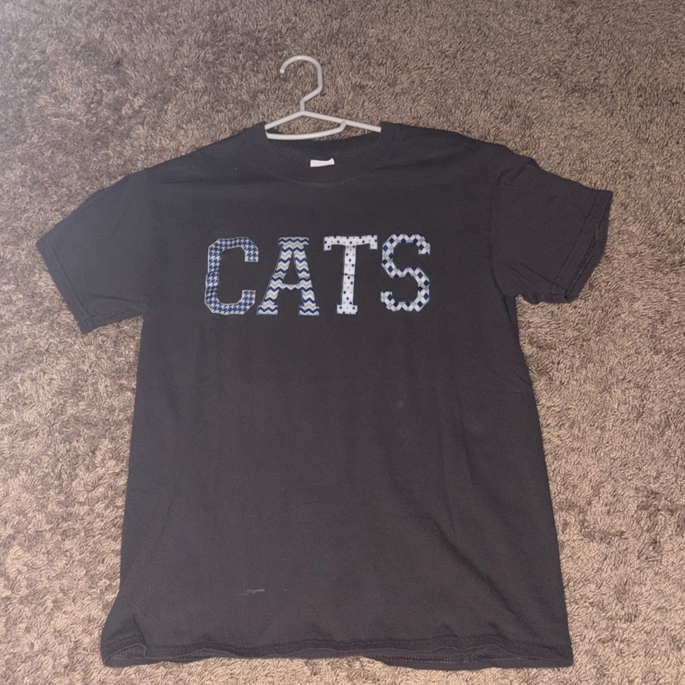 Gildan Black T-Shirt with Blue 'CATS' Design